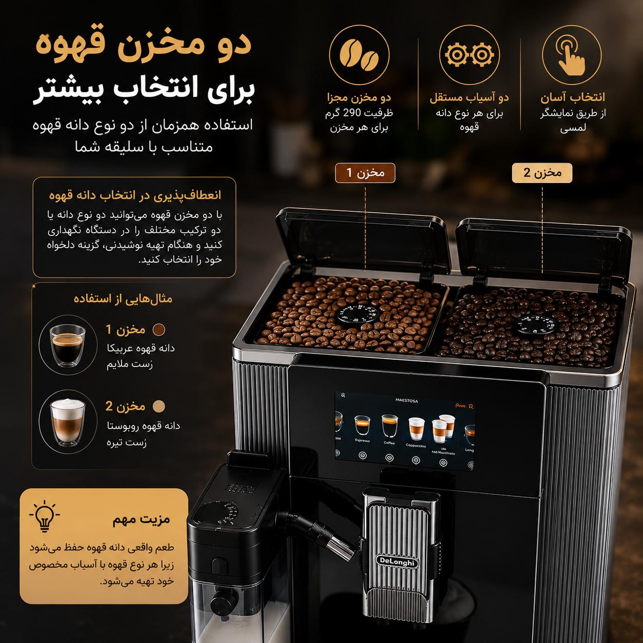 اسپرسوساز اتوماتیک دلونگی EPAM960.75.GLM چه امکاناتی دارد؟
