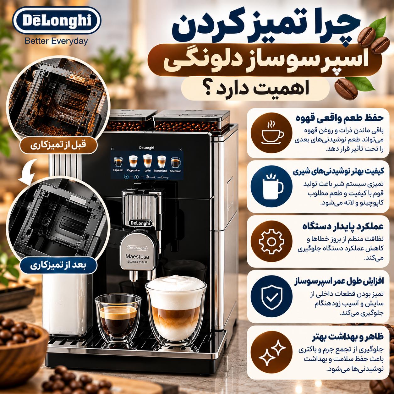 چگونه اسپرسوساز اتوماتیک دلونگی را تمیز و نگهداری کنیم؟